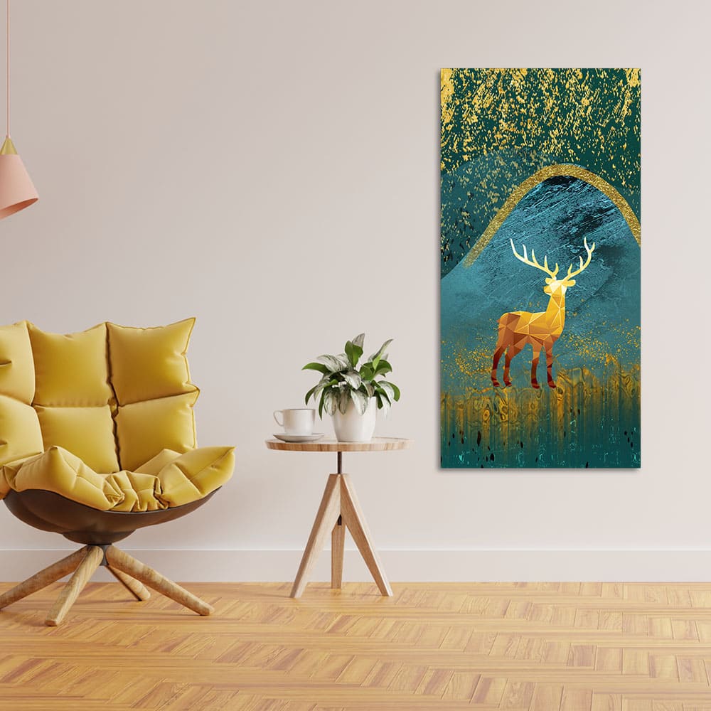 Golden Deer Modern Abstract Art Premium Canvas Wall Painting