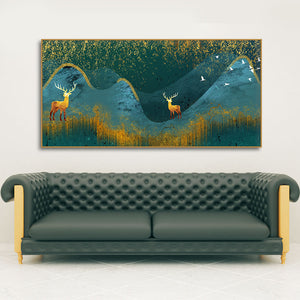 Golden Deer Modern Abstract Art Wall Painting