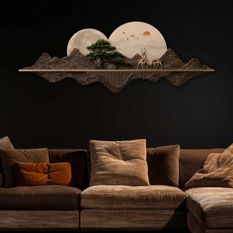 Golden Deer Moon Valley Premium Crystal Glass Backlit LED Painting
