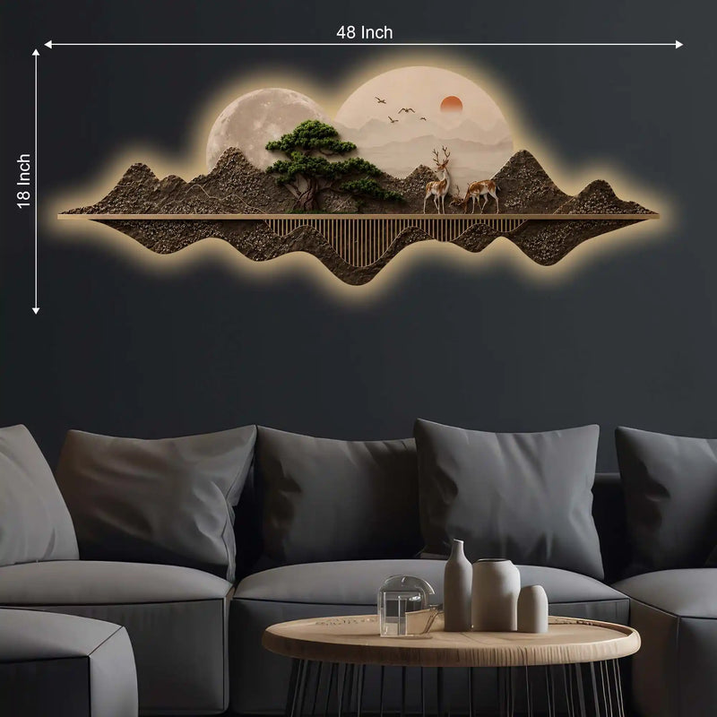 Golden Deer Moon Valley Premium Crystal Glass Backlit LED Painting