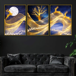 golden-deer-moonlight-tree-floating-frame-crystal-wall-painting-set-of-3