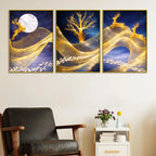 Golden Deer Moonlight & Tree Floating Frame Crystal Wall Painting Set of 3