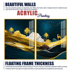 Golden Deer Mountain Landscape Acrylic Floating Wall Painting Set of 2