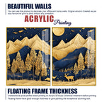 Golden Deer Full Moon Mountain Wilderness Acrylic Floating Wall Painting Set of 2