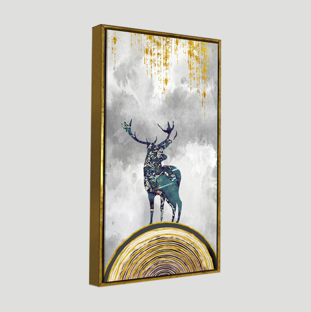 Golden Deer Silhouette Premium Canvas Wall Painting