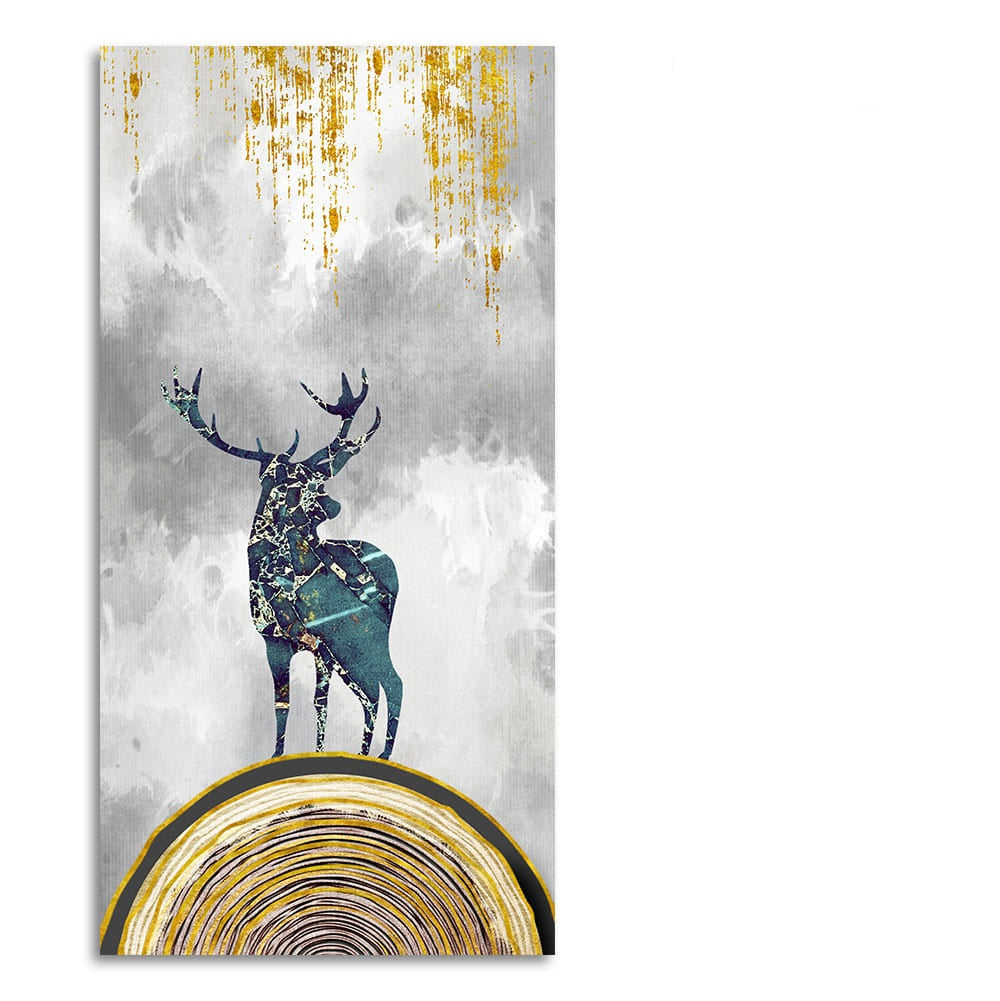 Golden Deer Silhouette Premium Canvas Wall Painting