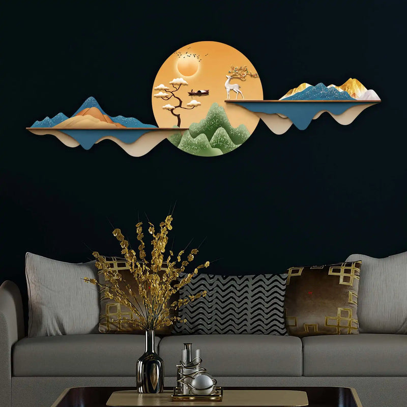 Golden Deer Sunrise Landscape Premium Crystal Glass Backlit LED Painting
