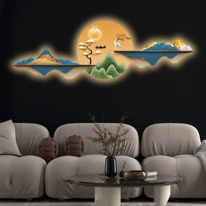Golden Deer Sunrise Landscape Premium Crystal Glass Backlit LED Wall Art