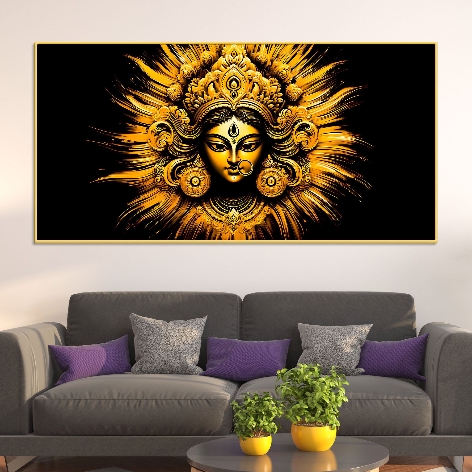 Golden Divine Goddess Durga Wall Painting