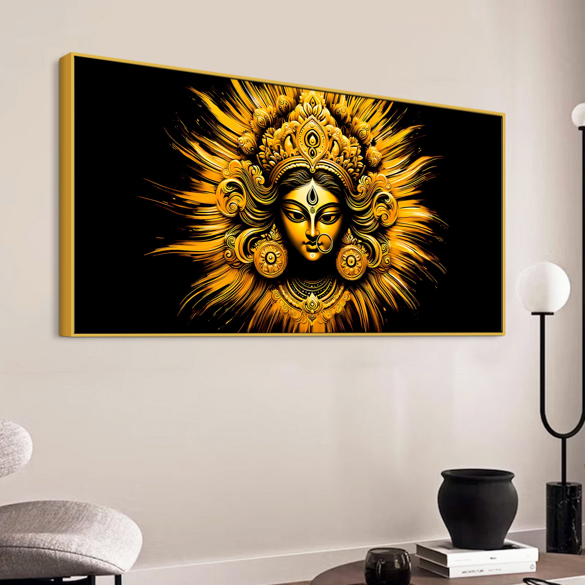 Golden Divine Goddess Durga Wall Painting