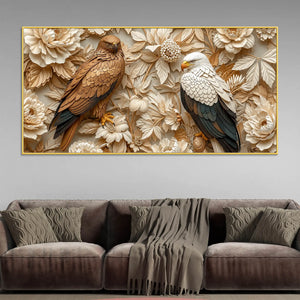 Golden Eagle & Bald Eagle Floral Harmony 3D Canvas Wall Painting