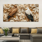 Golden Eagle & Bald Eagle Floral Harmony 3D Canvas Wall Painting