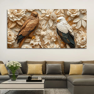 Golden Eagle & Bald Eagle Floral Harmony 3D Canvas Wall Painting