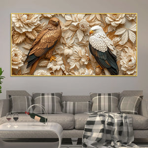 Golden Eagle & Bald Eagle Floral Harmony 3D Canvas Wall Painting
