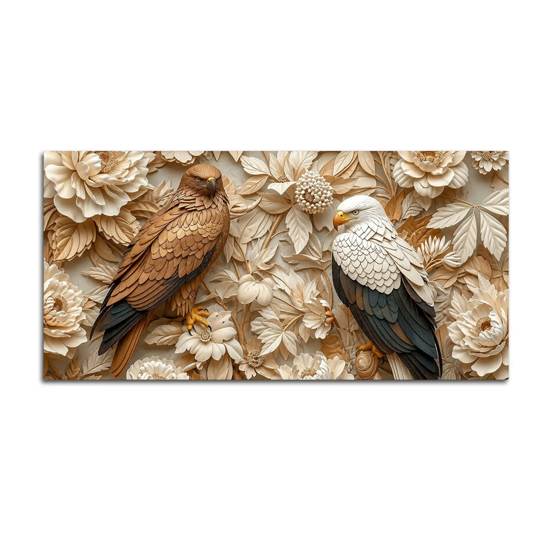 Golden Eagle & Bald Eagle Floral Harmony 3D Canvas Wall Painting