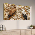 Golden Eagle & Bald Eagle Floral Harmony 3D Canvas Wall Painting