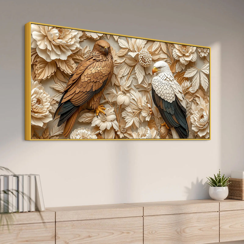 Golden Eagle & Bald Eagle Floral Harmony 3D Canvas Wall Painting