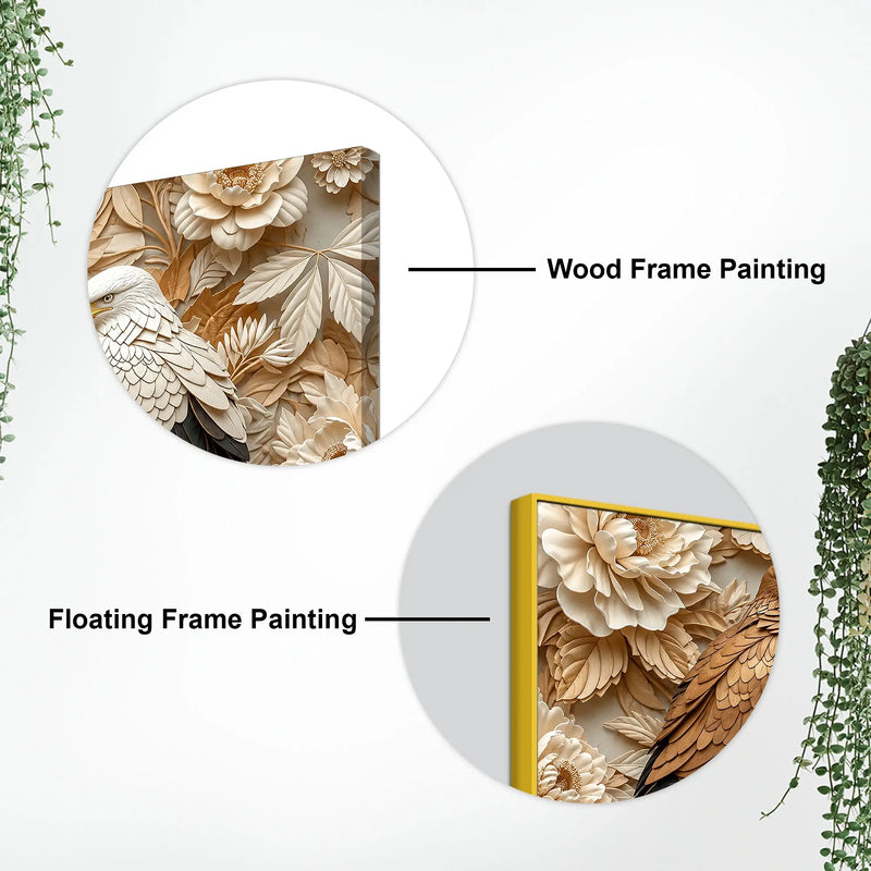 Golden Eagle & Bald Eagle Floral Harmony 3D Canvas Wall Painting