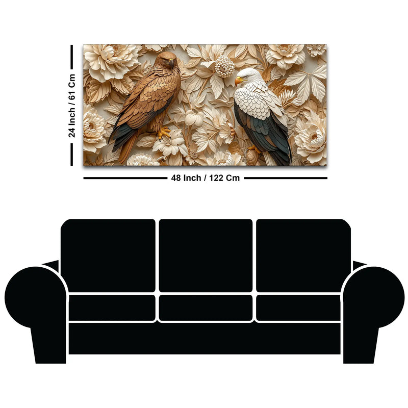 Golden Eagle & Bald Eagle Floral Harmony 3D Canvas Wall Painting