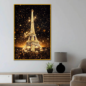Golden Eiffel Tower Floating Frame Crystal Wall Painting