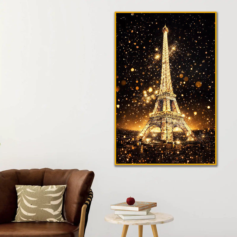 Golden Eiffel Tower Floating Frame Crystal Wall Painting