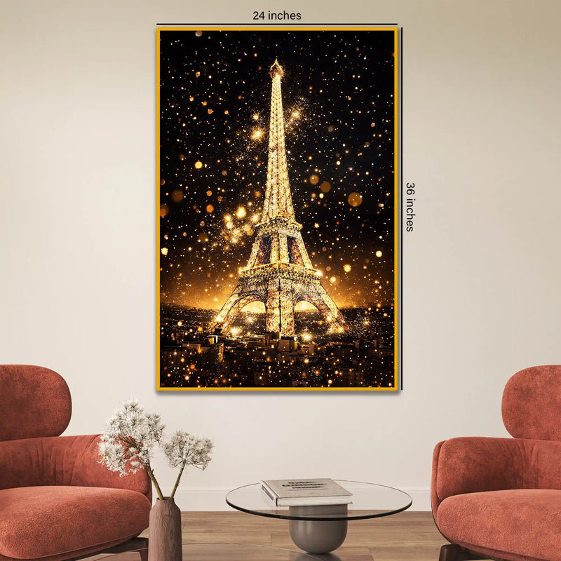 Golden Eiffel Tower Floating Frame Crystal Wall Painting