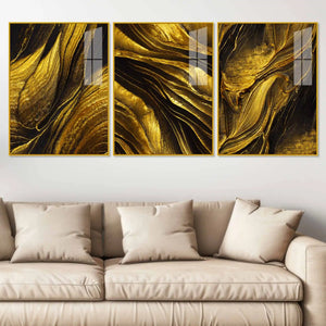 Golden Essence Infinite Gilding Acrylic Floating Wall Painting Set of 3
