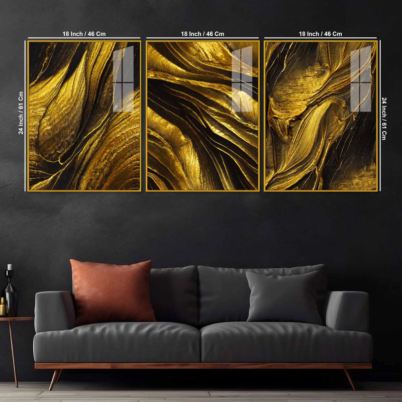 Golden Essence Infinite Gilding Acrylic Floating Wall Painting Set of 3