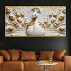 Golden Feathered Imperial White Peacock 3D Canvas Wall Painting