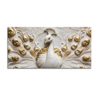 Golden Feathered Imperial White Peacock 3D Canvas Wall Painting