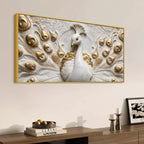 Golden Feathered Imperial White Peacock 3D Canvas Wall Painting