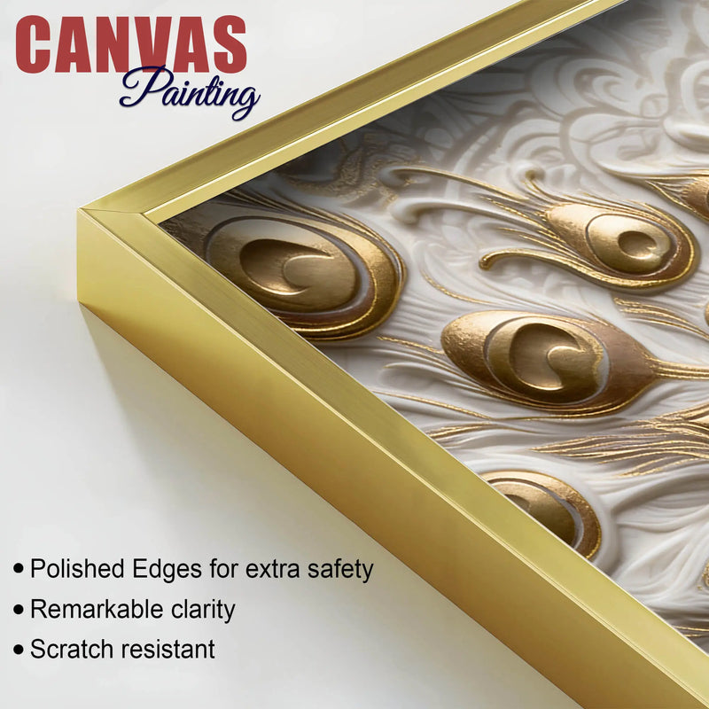 Golden Feathered Imperial White Peacock 3D Canvas Wall Painting