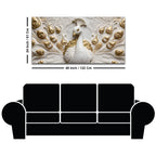 Golden Feathered Imperial White Peacock 3D Canvas Wall Painting