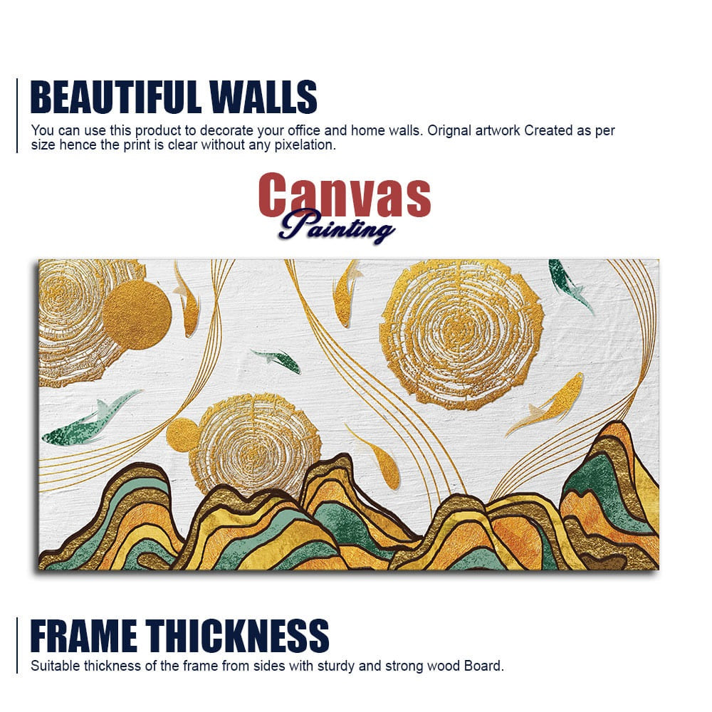 Golden Fish Abstract Premium Canvas Wall Art Painting