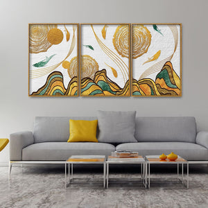 Golden Fish Abstract Premium Floating Canvas Wall Painting Set of Three