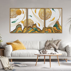 Golden Fish Abstract Premium Floating Canvas Wall Painting Set of Three