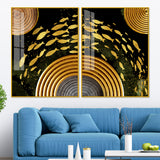 Golden Fishes Acrylic Floating Wall Painting Set of 2