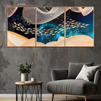 Golden Fishes Framed Crystal Glass Painting Set of 3