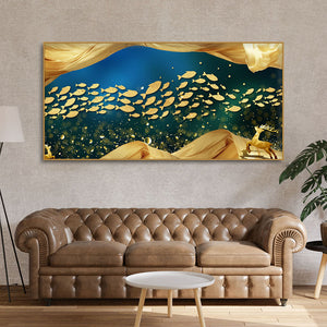 Golden Fishes in the ocean premium Canvas Wall Painting