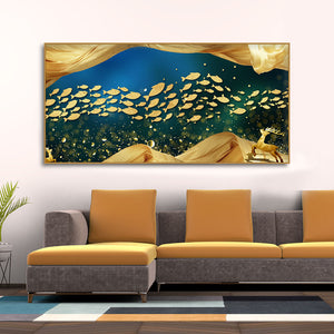 Golden Fishes in the ocean premium Canvas Wall Painting