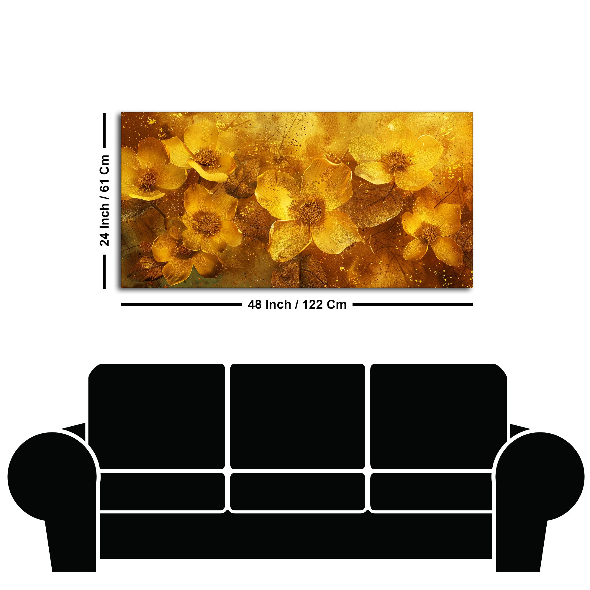 Golden Floral Flowers Field Premium Canvas Wooden Wall Painting