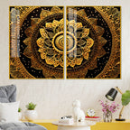 Golden Floral Mandala Acrylic Art Floating Wall Painting Set of 2
