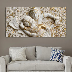 Golden Floral Radha Krishna 3D Canvas Wall Painting