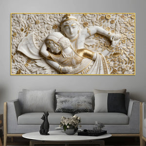 Golden Floral Radha Krishna 3D Canvas Wall Painting