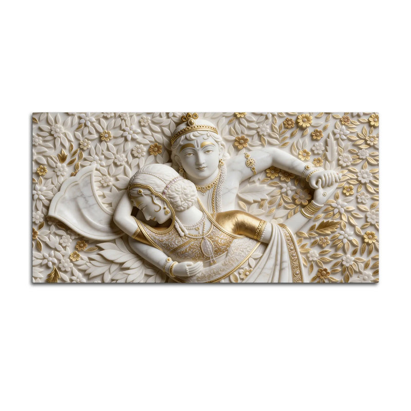 Golden Floral Radha Krishna 3D Canvas Wall Painting
