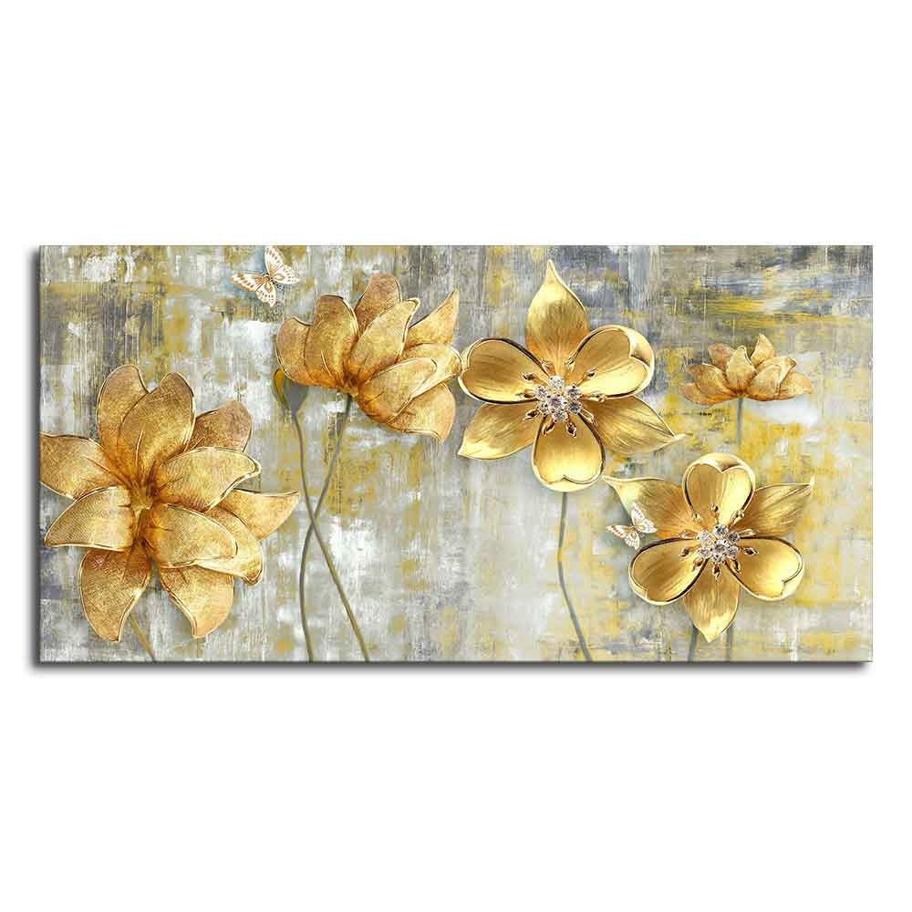 Golden Flowers Abstracts Art Canvas wall painting