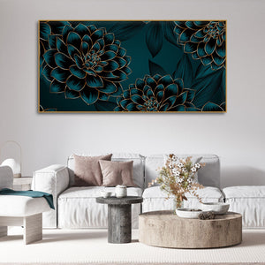 Golden Flowers Dahlia and Leaves Wall Painting