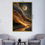 Golden Flowing River Floating Frame Crystal Wall Painting