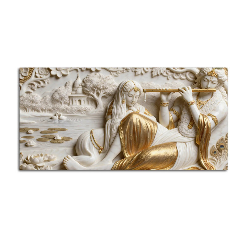 Golden Flute of Krishna with Radha 3D Canvas Wall Painting