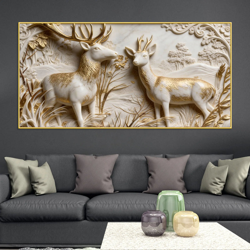 Golden Forest Deer 3D Canvas Wall Painting